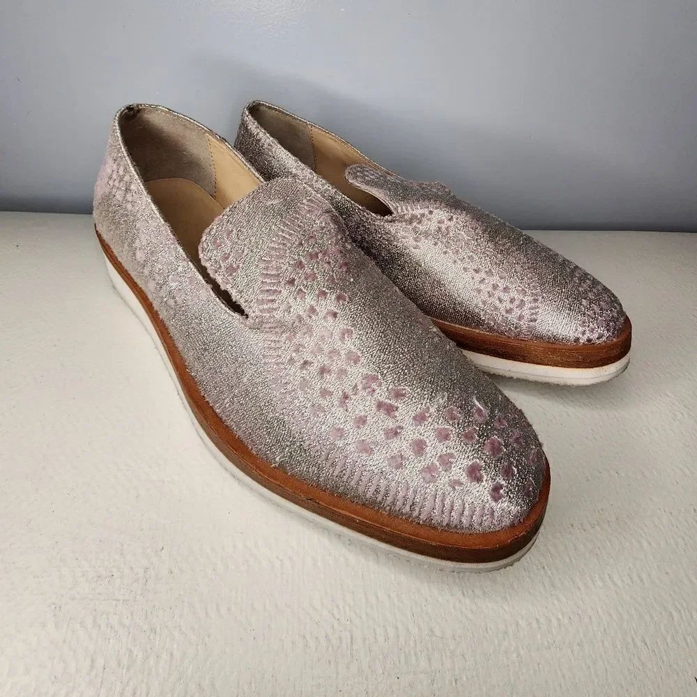Free People Loafer wedge Velvet fabric Snake Pink Rubber Women's Size 8.5